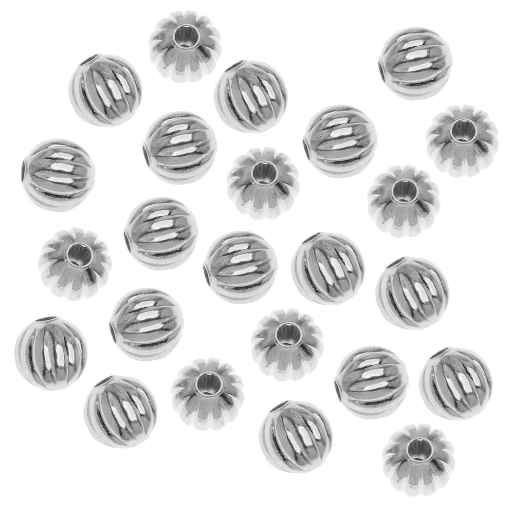 Silver Plated Fluted Round Metal Beads 6mm (50 pcs)
