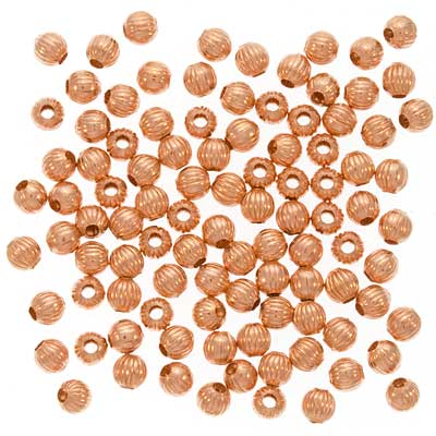 Real Copper Fluted Round Metal Beads 4mm (100 Pieces)