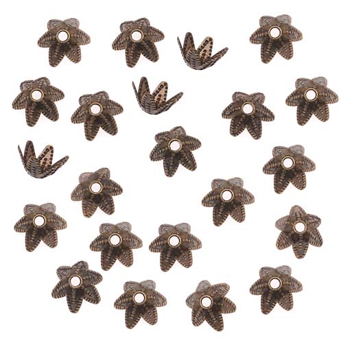 Antiqued Brass Ornate Pointed 6-Petal Bead Caps 7mm (50 pcs)