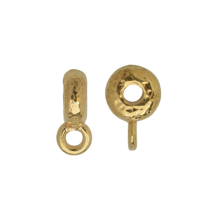 TierraCast Spacer Bail, Hammered with Loop 3x12mm, Bright Gold Plated (2 Pieces)