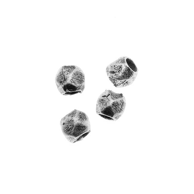 Nunn Design Antiqued Silver Plated Faceted Round Bead 3.4x4mm (4 Pieces)