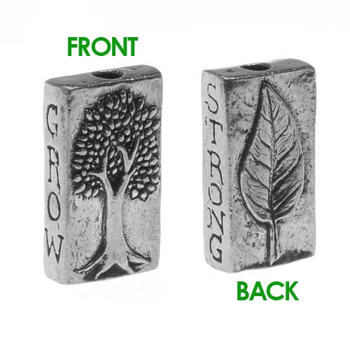 Green Girl Studios Message Bead, Grow Strong Leaf & Tree 22x12mm, 1 Piece, Pewter