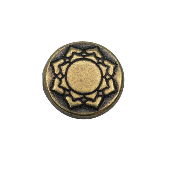 TierraCast Bead, Puffed Coin with Lotus Design 4x13.5mm Brass Oxide Finish (2 Pieces)