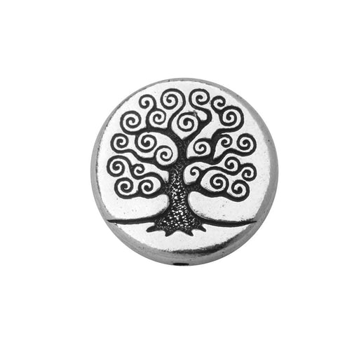 TierraCast Puffed Coin Bead, w/ Tree of Life 15x3mm Silver Plated (2 Pieces)