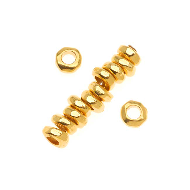 Metal Spacer Bead, Nugget Heishe 5mm Gold Plated, By TierraCast (12 Pieces)