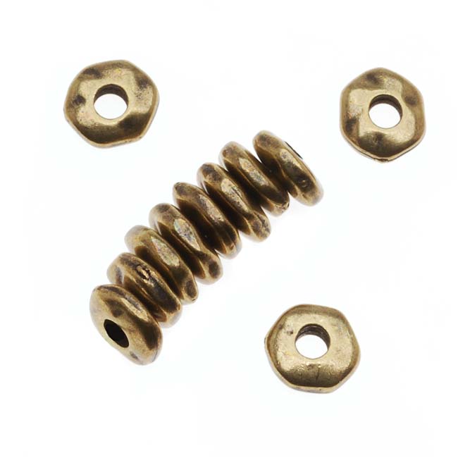 Metal Spacer Bead, Nugget Heishe 7mm Brass Oxide Finish, By TierraCast (12 Pieces)