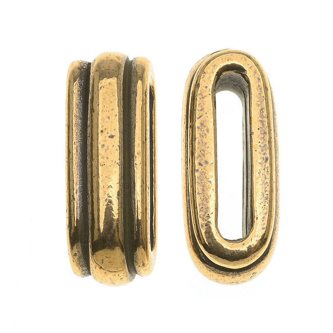 TierraCast Antiqued Gold Plated Lead-Free Pewter Deco Barrel Slider Bead 17mm (2 Pieces)