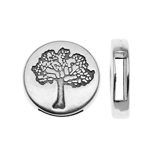 Antiqued Silver Plated Round Tree Of Life Slider For Regaliz 10mm Flat Cork Cord
