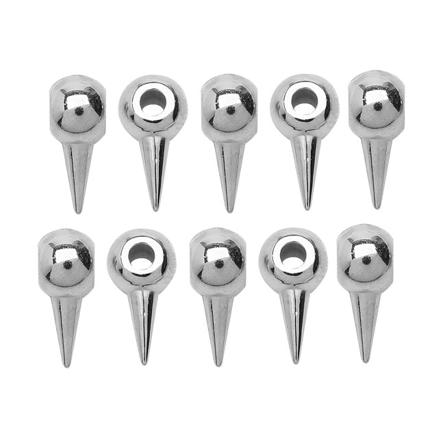 Acrylic Spike Large Hole Beads, 6x16mm, Bright Silver Tone (10 Pieces)
