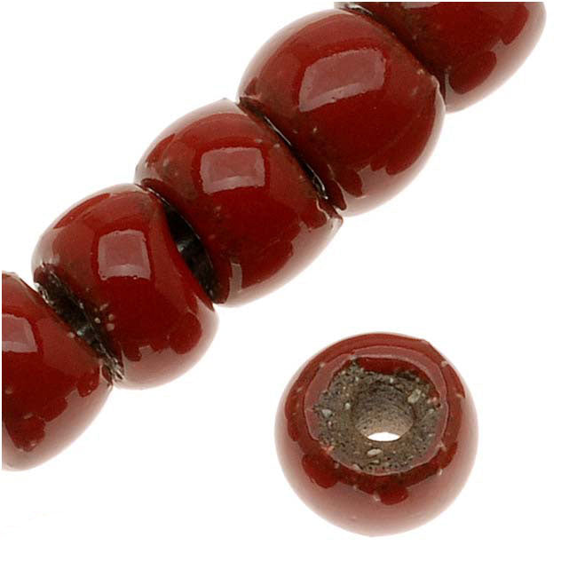 Clay River Designs Porcelain Beads, 5x6mm Glazed Short Tube Cylinder, Opaque Red (12 Pieces)