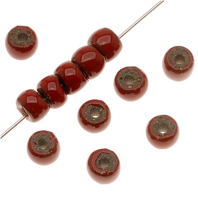 Clay River Designs Porcelain Beads, 5x6mm Glazed Short Tube Cylinder, Opaque Red (12 Pieces)