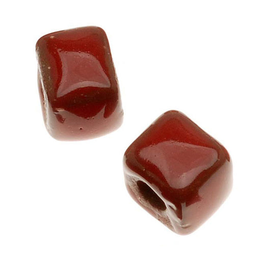 Clay River Designs Porcelain Beads, 6mm Glazed Puff Square Spacer, Opaque Red (12 Pieces)