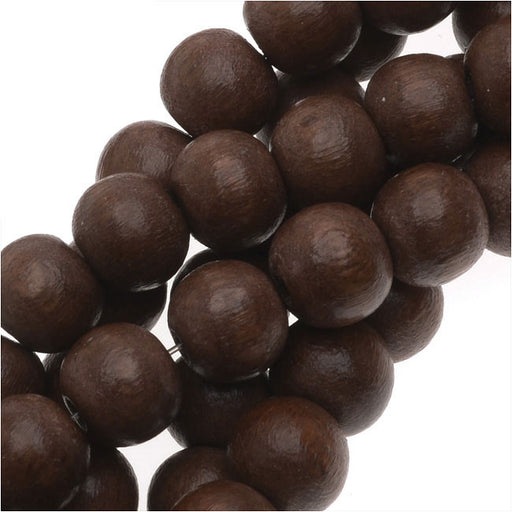 Pukalet Wood Beads, Dyed Smooth Round 6mm, Robles Brown Lacquer (66 Pieces)