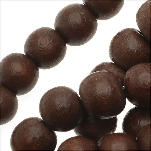 Pukalet Wood Beads, Dyed Smooth Round 8mm, Robles Brown Lacquer (50 Pieces)