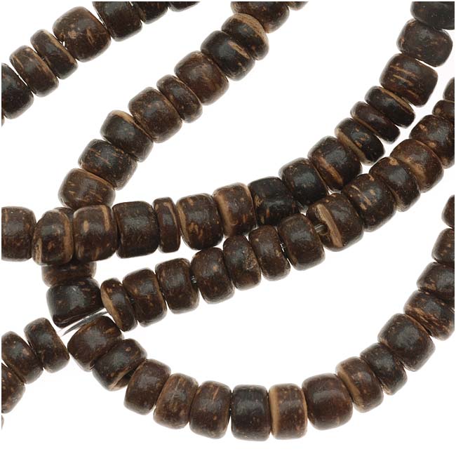 Dark Brown Wood Coconut Shell Rondelle Beads - 5.5mm Diameter - 15.5 Inch Strand