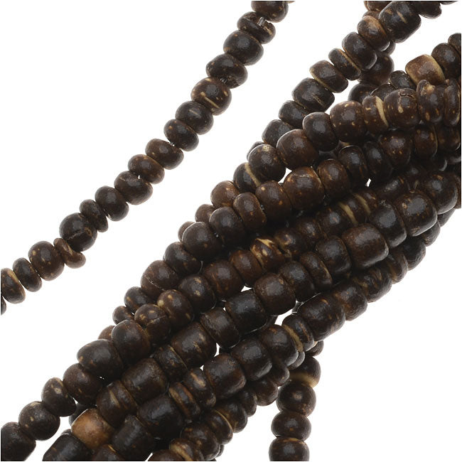 Coconut Wood Beads, Round Spacers 2x4mm, Brown (130 Pieces)