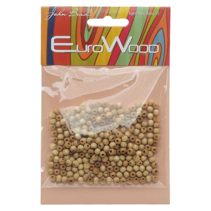 EuroWood Natural Wood Beads, Round 4mm Diameter, Natural (250 Pieces)
