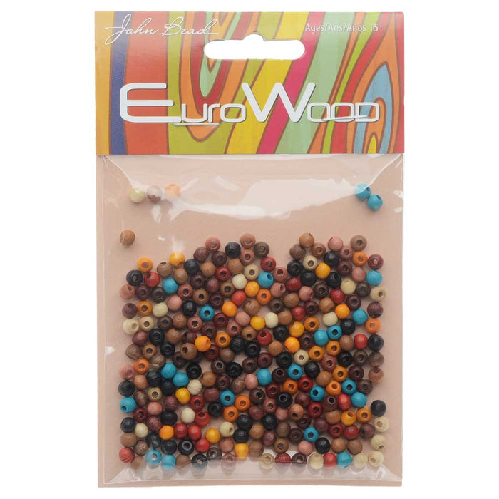 EuroWood Natural Wood Beads, Round 4mm Diameter, Multi-Colored (250 Pieces)