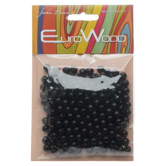 EuroWood Natural Wood Beads, Round 6mm Diameter, Black (200 Pieces)
