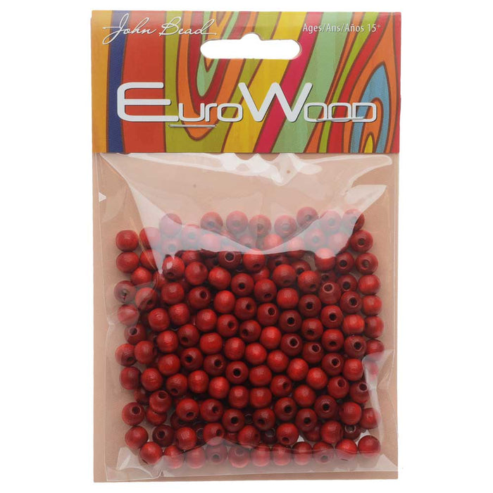 EuroWood Natural Wood Beads, Round 6mm Diameter, Red (200 Pieces)