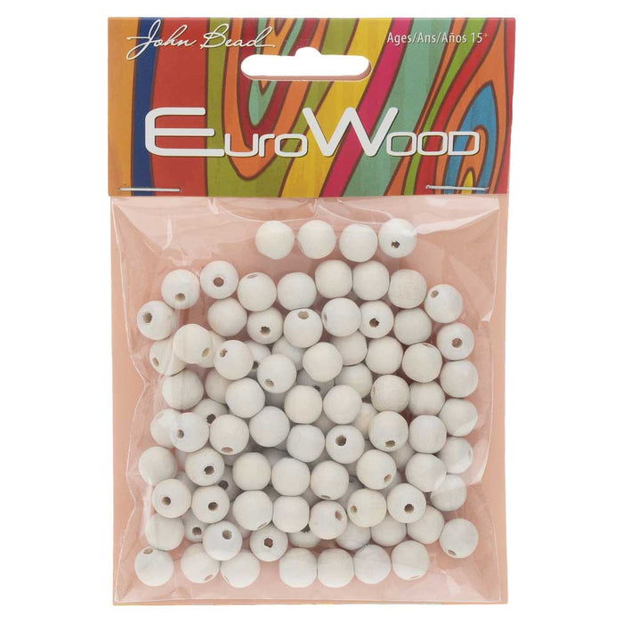 EuroWood Natural Wood Beads, Round 8mm Diameter, White (100 Pieces)