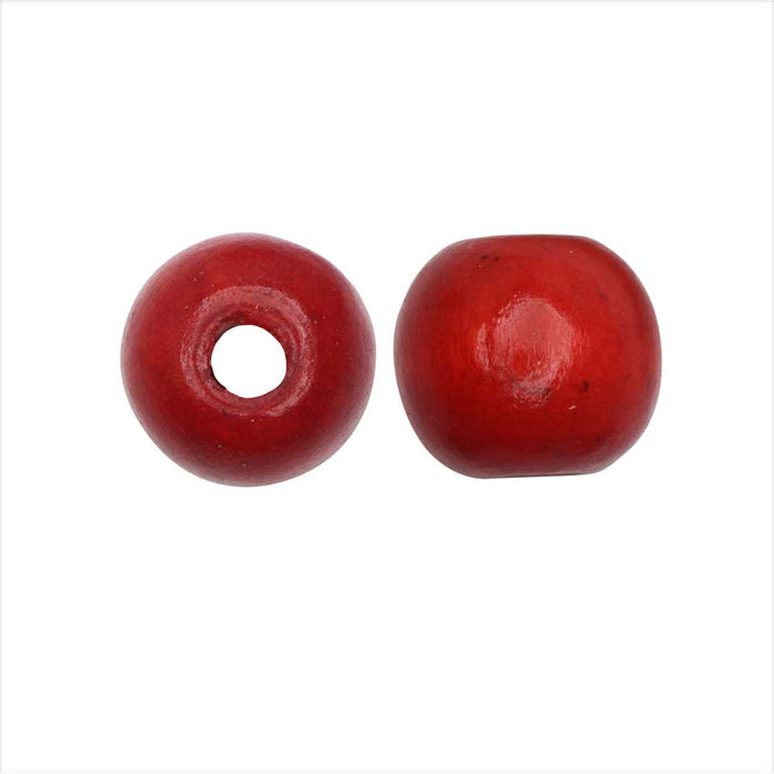 Dyed Wood Beads, Smooth Large Hole Round 14mm, Red (20 Pieces)