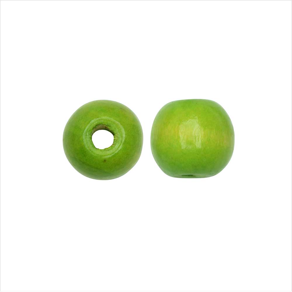 Dyed Wood Beads, Smooth Large Hole Round 12mm, Lime Green (25 Pieces)