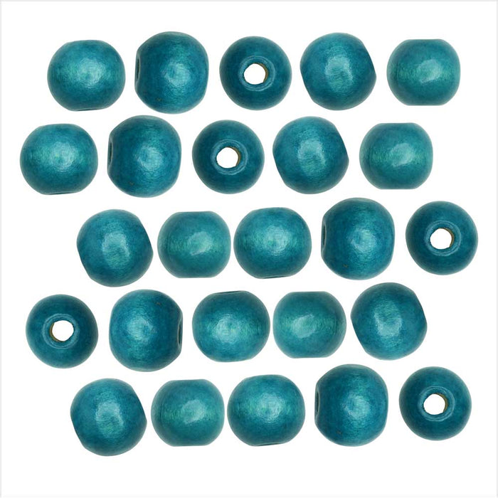 Dyed Wood Beads, Smooth Large Hole Round 12mm, Sky Blue (25 Pieces)