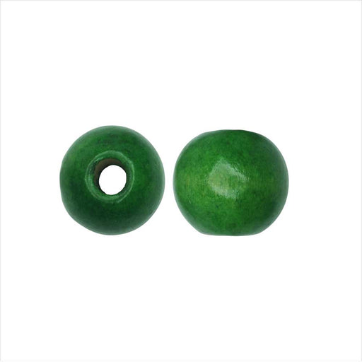 Dyed Wood Beads, Smooth Large Hole Round 12mm, Green (25 Pieces)