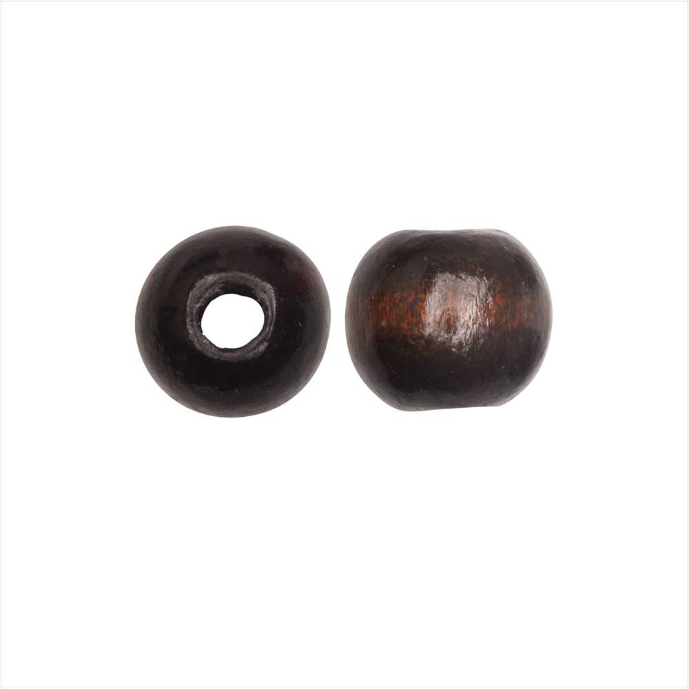 Dyed Wood Beads, Smooth Large Hole Round 12mm, Coffee (25 Pieces)