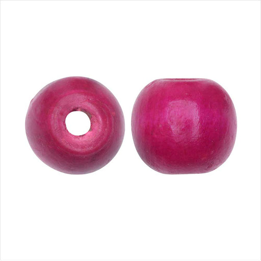 Dyed Wood Beads, Smooth Large Hole Round 16mm, Deep Pink (12 Pieces)