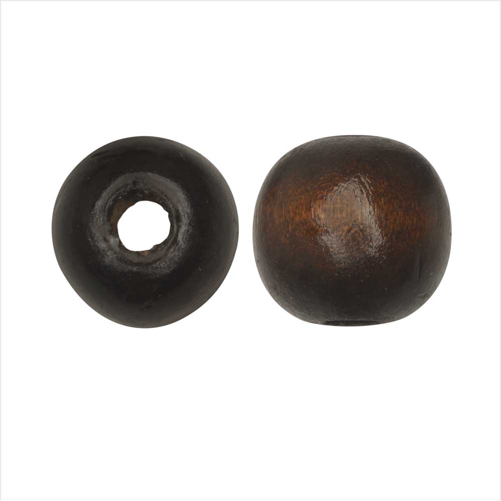 Dyed Wood Beads, Smooth Large Hole Round 16mm, Coconut Brown (12 Pieces)