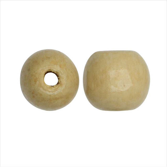 Dyed Wood Beads, Smooth Large Hole Round 16mm, Wheat (12 Pieces)