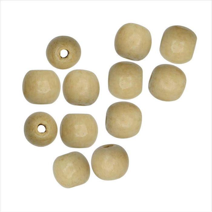 Dyed Wood Beads, Smooth Large Hole Round 16mm, Wheat (12 Pieces)