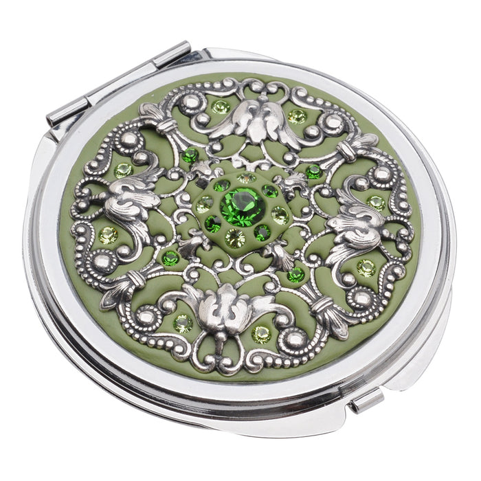 Retired - Crystal Clay Filigree and Austrian Crystal Chaton Compact - Sage