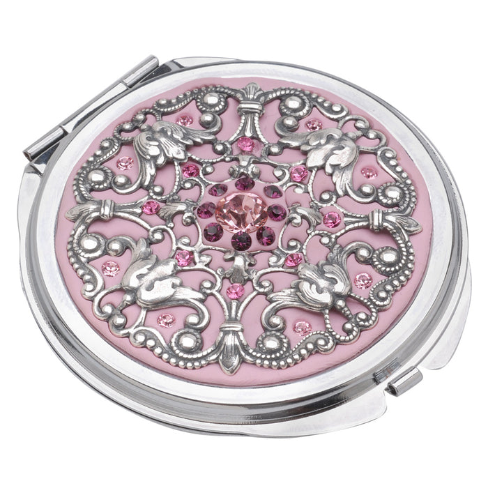 Retired - Crystal Clay Filigree and Austrian Crystal Chaton Compact - Pink