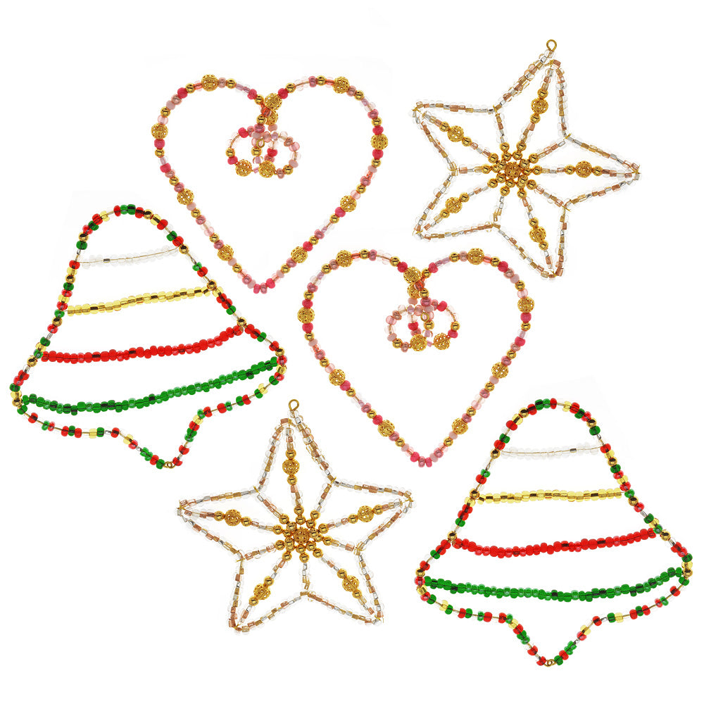 Retired - Set of 6 Beaded Christmas Ornaments
