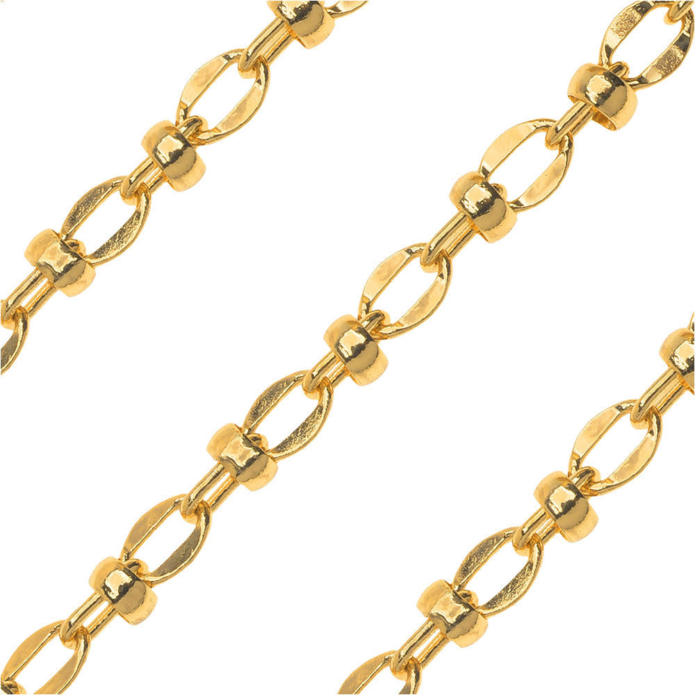 Gold Plated Saturn Chain with Bead, 4x6mm, by the Foot