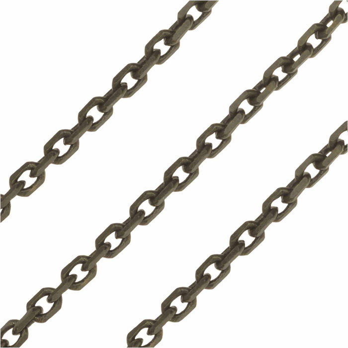 Antiqued Brass Delicate Rectangle Cable Chain, 2mm, by the Foot
