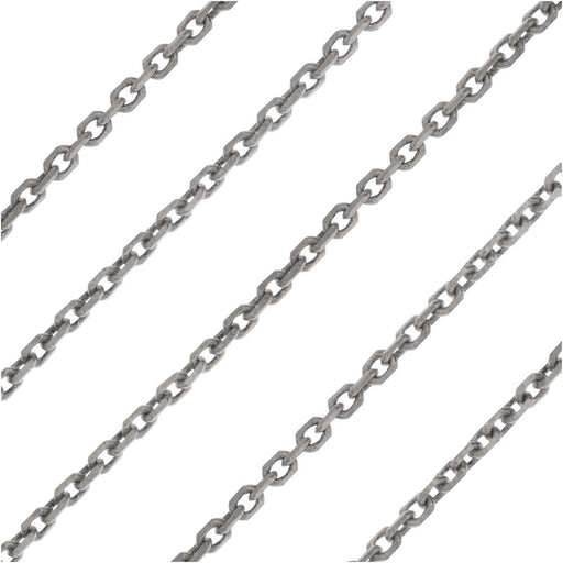 Antiqued Silver Plated, Delicate Rectangle Cable Chain, 2mm, by the Foot