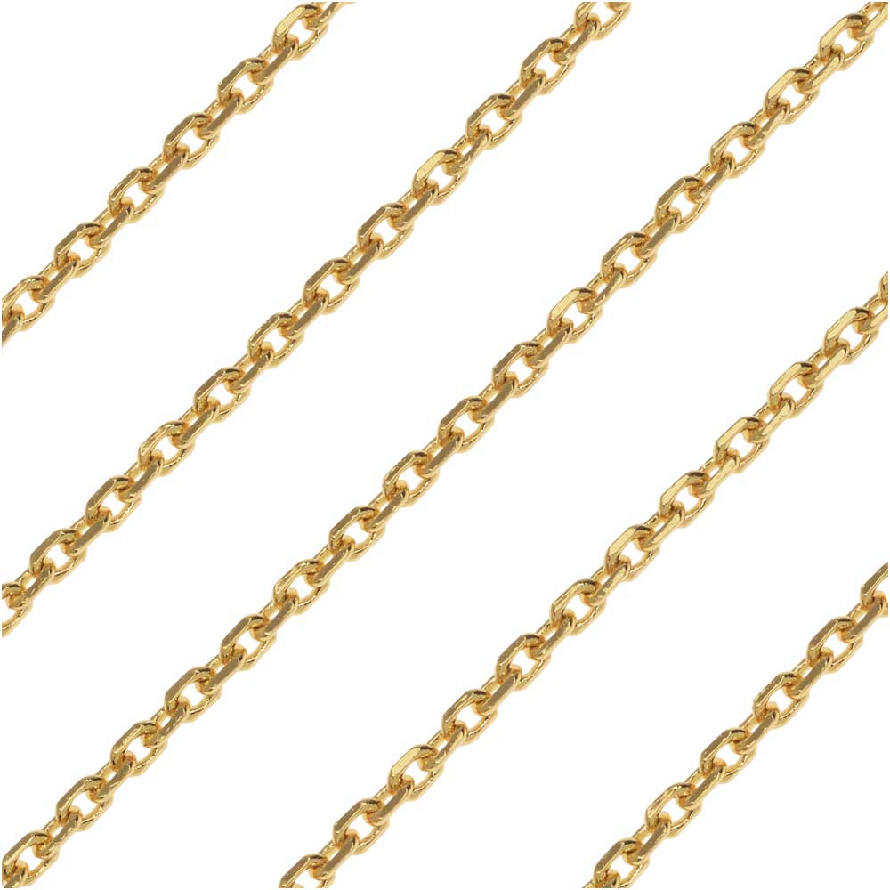 Wholesale 12 PCS Gold Plated Solid Brass Flat Cable Chain Finished Necklace  Chains Bulk for Jewelry Making (26 Inch(2 MM))