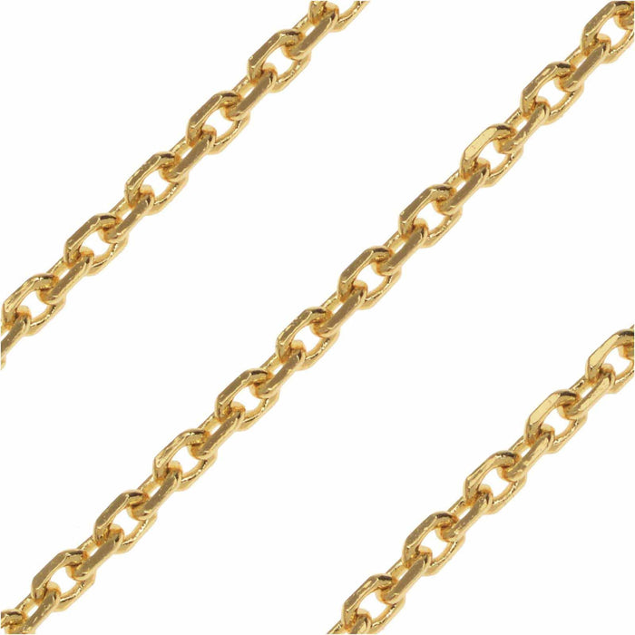 Gold Plated, Delicate Rectangle Cable Chain, 2mm, by the Foot