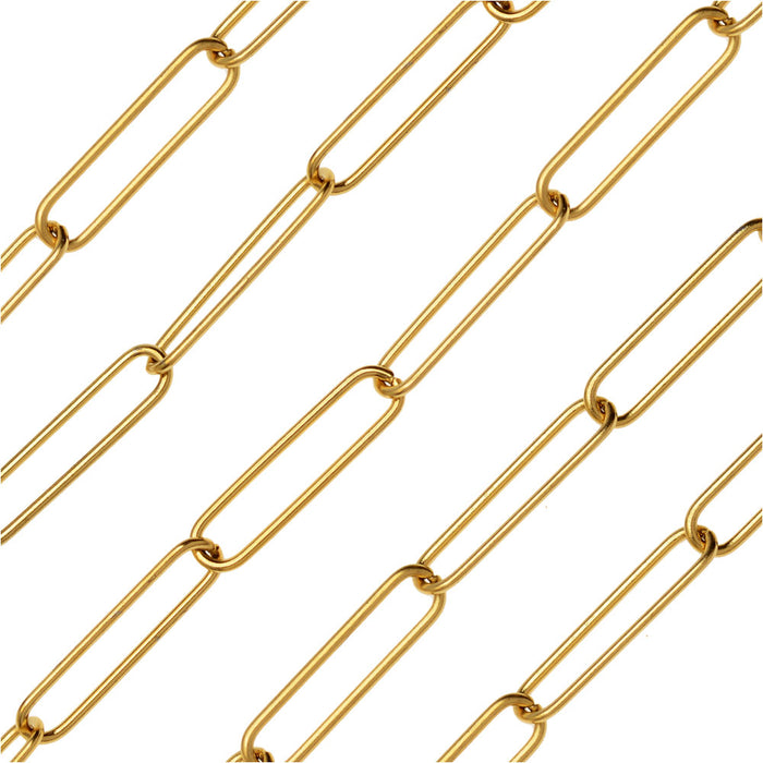 Gold Tone Paperclip Cable Chain, Elongated Circle 21x5mm, by the Foot