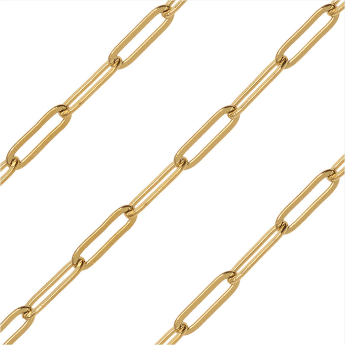 Gold Tone Paperclip Cable Chain, Flat Elongated Circle 10x3.5mm, by the Foot