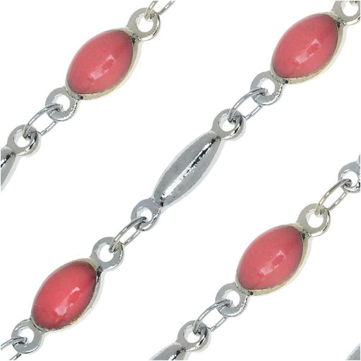 Zola Elements Enameled Connector Chain, Silver Tone/Rose, 4x15.5mm, by the Foot