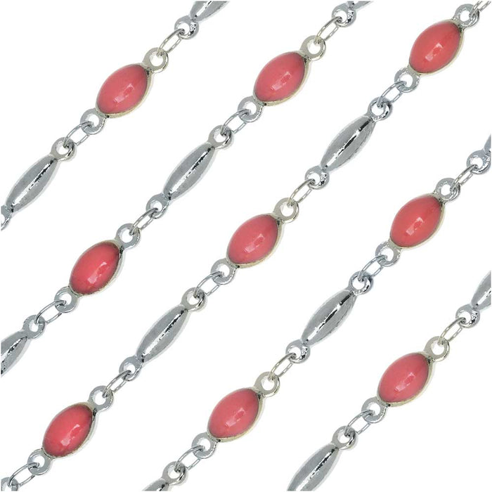 Zola Elements Enameled Connector Chain, Silver Tone/Rose, 4x15.5mm, by the Foot
