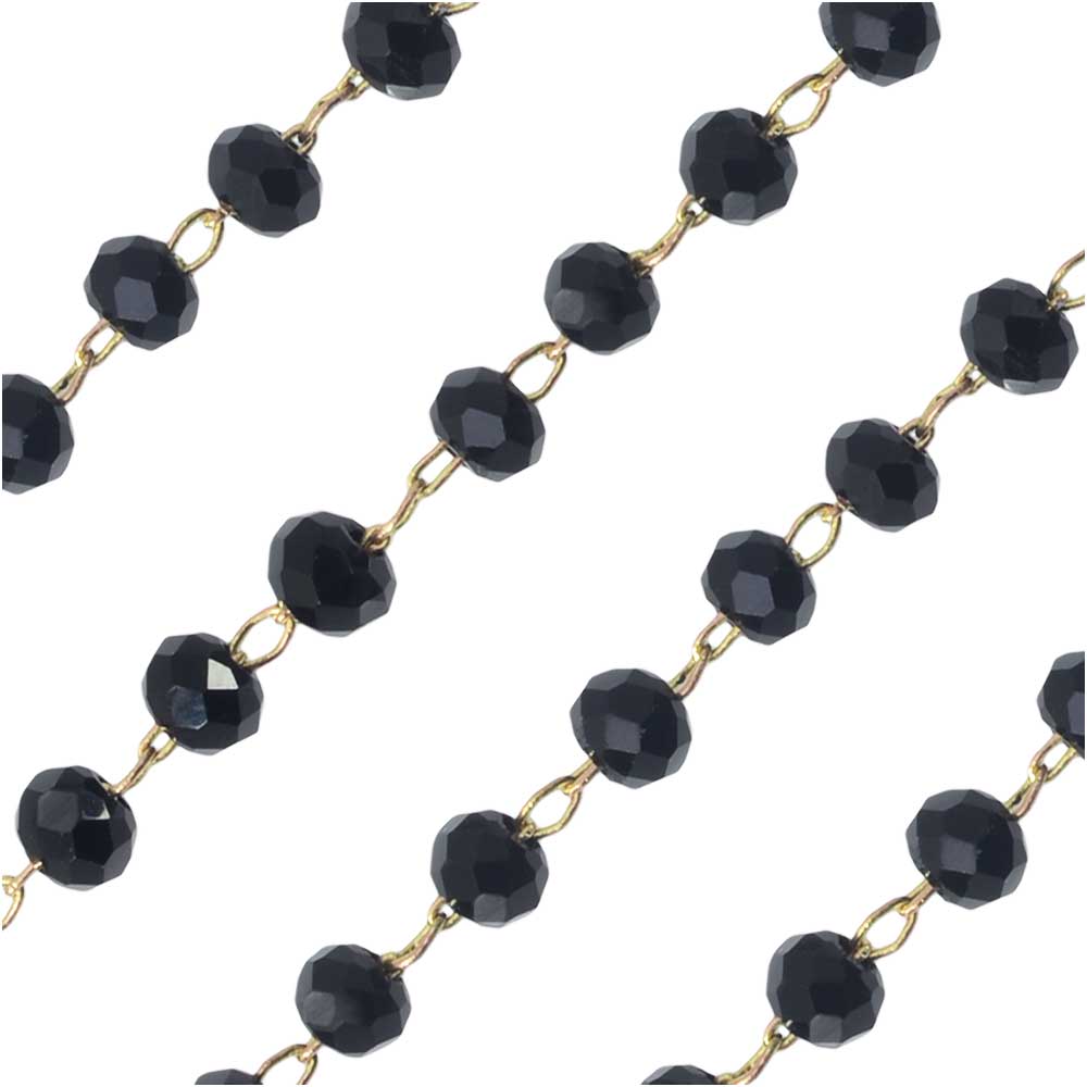 Zola Elements Beaded Chain, Gold Tone/Jet Faceted Rondelles 2x3mm, by the Foot