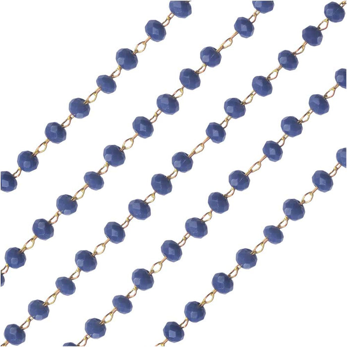 Zola Elements Beaded Chain, Gold Tone/Dark Blue Opal Faceted Rondelles 2x3mm, by the Foot
