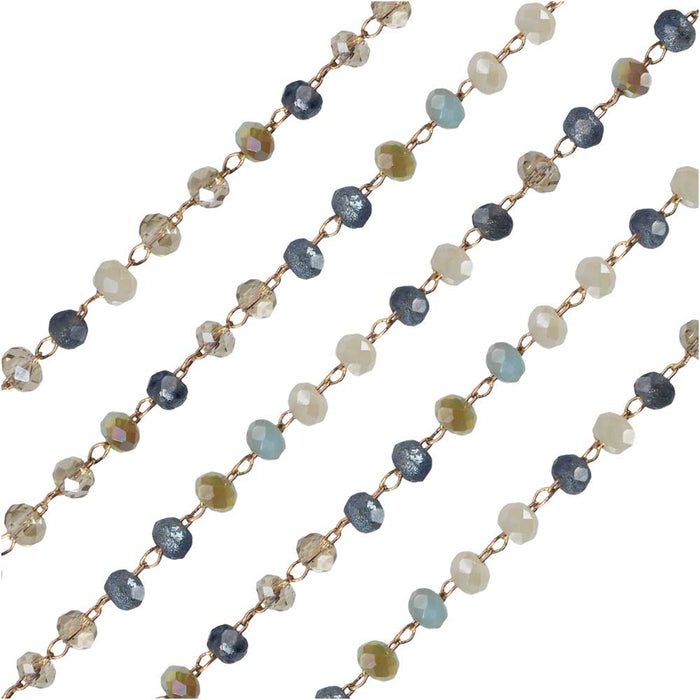 Zola Elements Beaded Chain, Gold Tone/Riviera Mix Faceted Rondelles 2x3mm, by the Foot