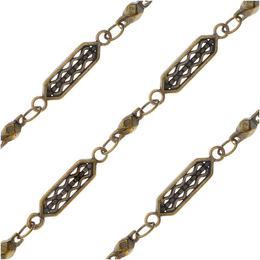 Antiqued Brass Chain, Tribal Filigree Link & Connector, 15.5mm, by the Foot